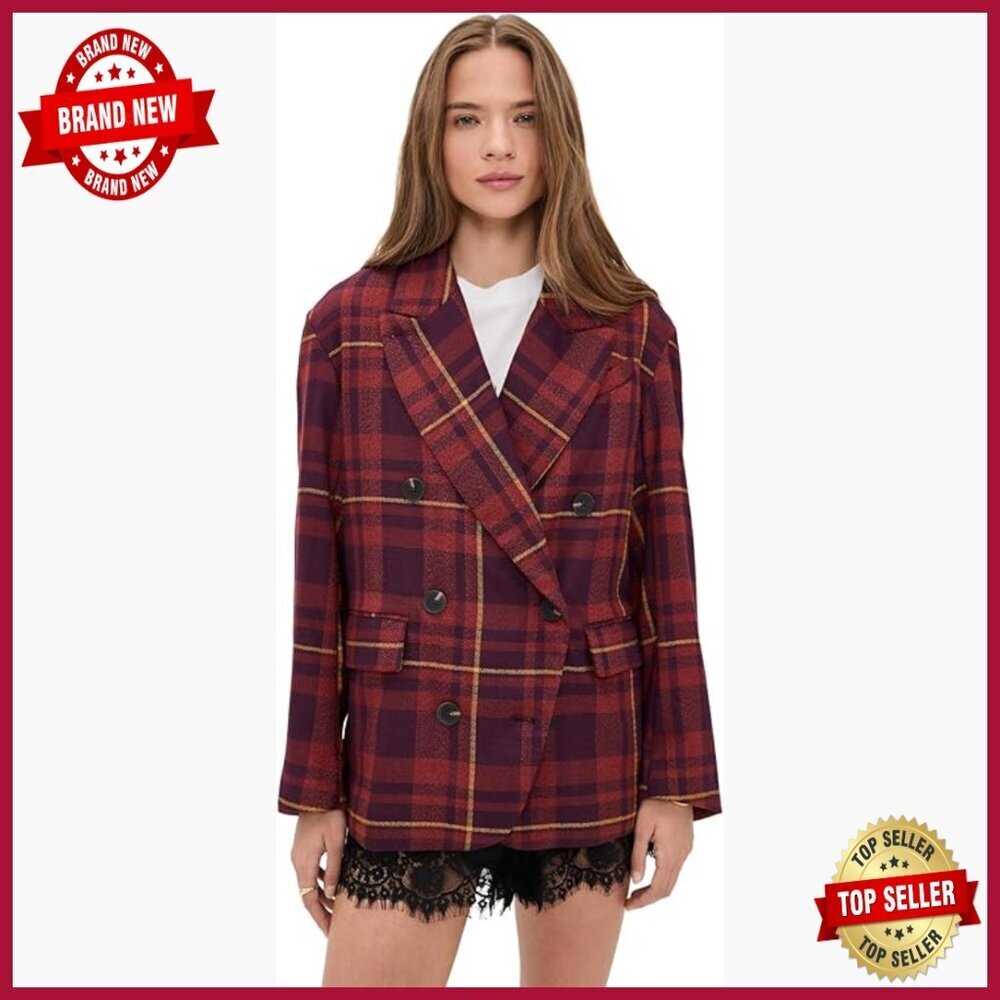 Double Breasted Blazer Herringbone Weave Flap Pockets Collared